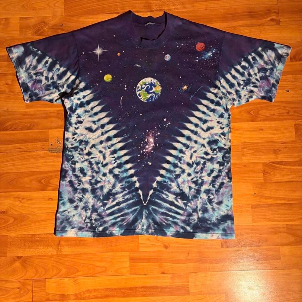Vintage 1992 Liquid Blue Galaxy Tie Dye T-Shirt Planets Stars Size L